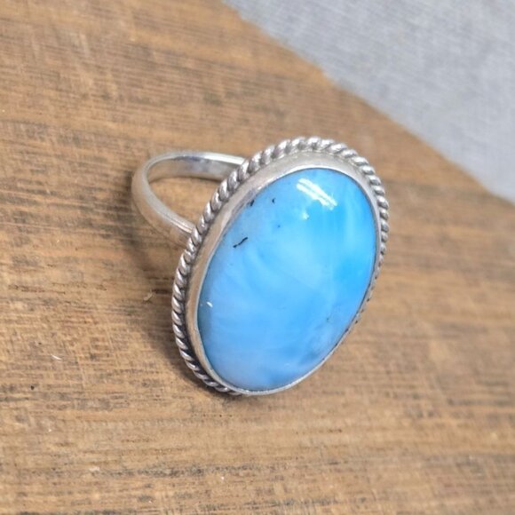 Vintage Sterling Silver Larimar Ring – Handmade Caribbean Gemstone Statement Jew - Picture 5 of 10